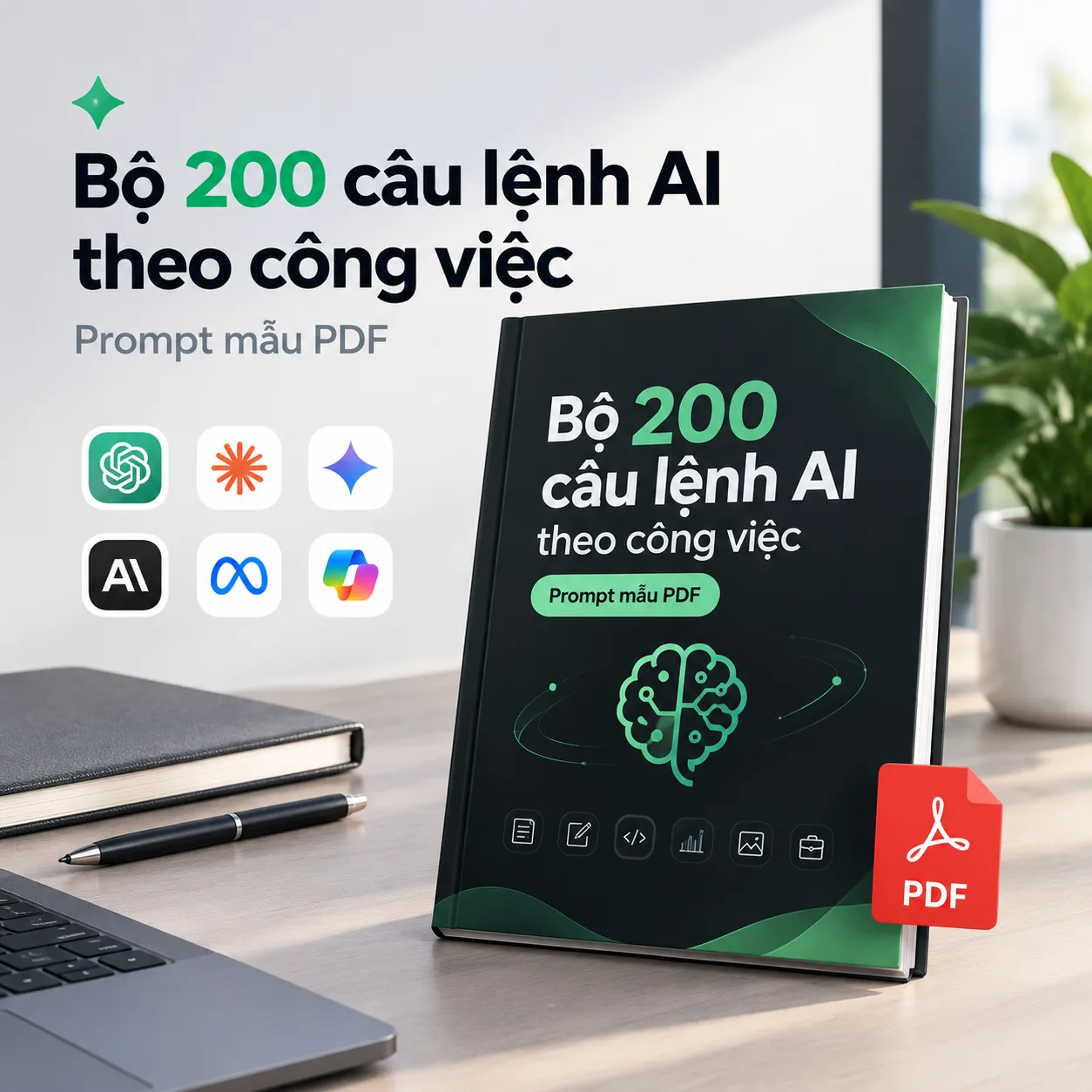 Bộ 200 câu lệnh AI theo công việc – Prompt mẫu PDF
